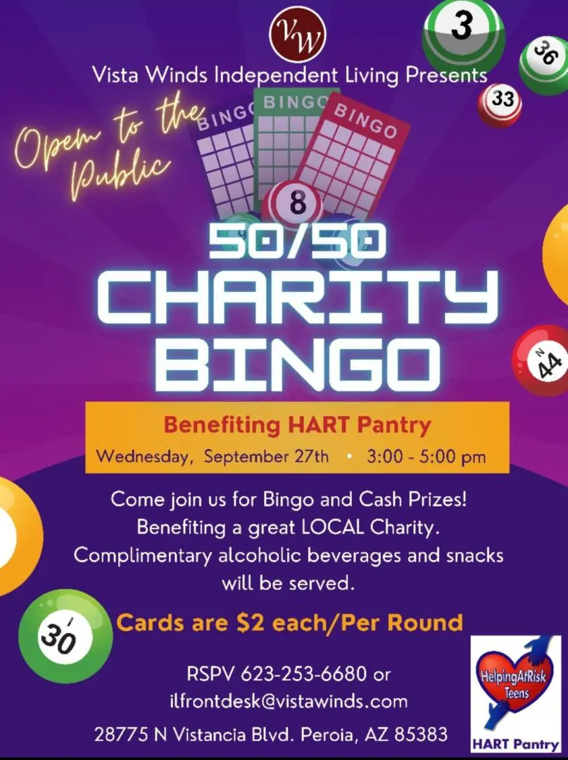 A poster for the charity bingo event.