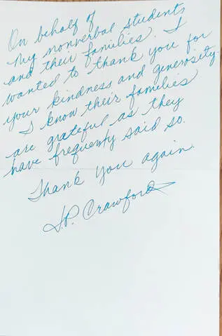 A handwritten note from a friend